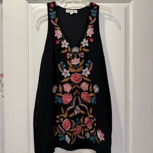 By Together Black Floral Embroidered Tank Top